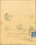 Sobre EP35. 1898. 5 Cts+5 Cts Verde Sobre Tarjeta Entero Postal De Ida Y Vuelta, La Ida Circulada De BARCELONA A BRUJAS  - Otros & Sin Clasificación