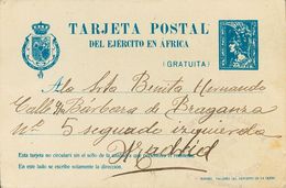 Sobre EPM2A. 1921. Sin Valor, Azul. Tarjeta Entero Postal Militar Del Ejército En Africa De TETUAN A MADRID. En El Frent - Autres & Non Classés