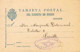 Sobre EPM3. 1927. Sin Valor, Azul Sobre Tarjeta Entero Postal Del Ejército En Africa De LARACHE (MARRUECOS) A SEVILLA. M - Sonstige & Ohne Zuordnung