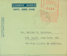 ºAE58cc. 1956. 4 Pts Sobre Aerograma. ENSAYO DE COLOR, En Verde Claro. MADRID A NUEVA YORK (U.S.A.). MAGNIFICO. Edifil 2 - Altri & Non Classificati