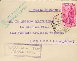 Sobre . 1939. 5 Cts Lila De Beneficencia. CABAÑAQUINTA (ASTURIAS) A RENTERIA. Matasello AMB. / OVIEDO-TRUBIA Y En El Fre - Sonstige & Ohne Zuordnung