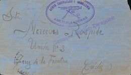 Sobre . 1937. ALFAJARIN (ZARAGOZA) A JEREZ DE LA FRONTERA (leve Corte En El Frente). Marca De Franquicia REGTO. CASTILLE - Sonstige & Ohne Zuordnung