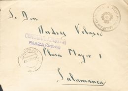 Sobre . 1937. RIAZA (SEGOVIA) A SALAMANCA. Marca De Franquicia HOSPITAL MILITAR DE RIAZA Y CENSURA MILITAR / RIAZA (SEGO - Sonstige & Ohne Zuordnung