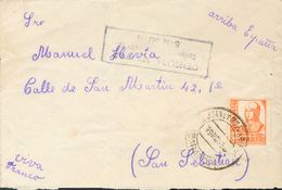 Sobre 824. 1938. 40 Cts Naranja. SAN JUAN DE MOZARRIFAR (ZARAGOZA) A SAN SEBASTIAN, Remitida Desde El Campo De Concentra - Autres & Non Classés