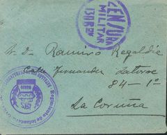 Sobre . 1938. Dirigida A LA CORUÑA. Marca De Franquicia REGIMIENTO DE INFANTERIA OVIEDO Nº3 / BATALLON 130 DE TRABAJADOR - Other & Unclassified