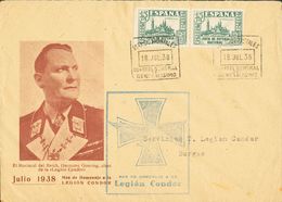 Sobre . 1938. Conjunto De Tres Tarjetas Postales Con Sellos Alemanes Y Un Sobre Con Sellos Conmemorativos De La Legión C - Autres & Non Classés