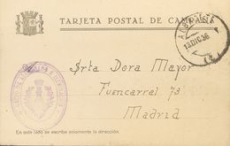 Sobre . 1936. Tarjeta Postal De Campaña De ALBACETE A MADRID. Marca De Franquicia GRUPO DE ALUMBRADO E ILUMINACION, En V - Autres & Non Classés