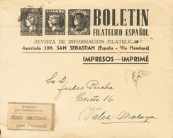 Sobre . 1937. 5 Cts Negro SUBSIDIO PRO COMBATIENTES, Guipuzcoa. Sobre Con Membrete BOLETIN FILATELICO ESPAÑOL De SAN SEB - Otros & Sin Clasificación