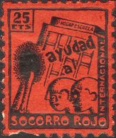 *. 1937. 25 Cts Negro Sobre Rojo (un Diente Corto). AYUDA AL S.R.I. BONITO Y MUY RARO. (Allepuz 1147, Domenech 41) - Altri & Non Classificati