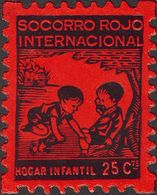 *. 1937. 25 Cts Negro Sobre Rojo. S.R.I. HOGAR INFANTIL. MAGNIFICO Y RARISIMO. (Allepuz 1183) - Otros & Sin Clasificación