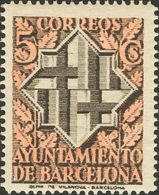 **. (1940ca). Conjunto De Catorce ENSAYOS DE COLOR Del 5 Cts (Escudo De Barcelona) Bicolores Y Dentados, Al Dorso MUESTR - Other & Unclassified
