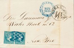 Sobre Yv Ant.7. 1860. ½ Real Azul, Pareja (un Sello Doblez De Archivo). CIFUENTES A NUEVA YORK (U.S.A.). Matasello PARRI - Otros & Sin Clasificación