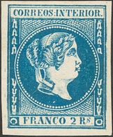 (*)14. 1863. 2 Reales Azul. PIEZA DE LUJO. Cert. COMEX. Edifil 2019: 805 Euros - Other & Unclassified