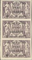 **58AD(3). 1909. 10 Cts Sobre 1'25 Pts Violeta, Tira De Tres. MAGNIFICA. Edifil 2018: 1.335 Euros - Autres & Non Classés