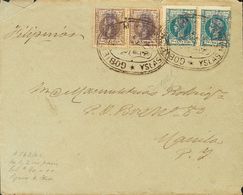 Sobre 1(2), 2(2). 1899. 2 Ctvos Verde, Dos Sellos Y 3 Ctvos Castaño, Dos Sellos. MARIANAS A MANILA. Matasello GOBIERNO P - Marianen