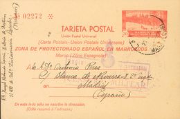 Sobre EP24. 1941. 30 Cts Rojo Sobre Tarjeta Entero Postal De LARACHE A MADRID. Marca De Franquicia REGIMIENTO DIVISIONAR - Autres & Non Classés