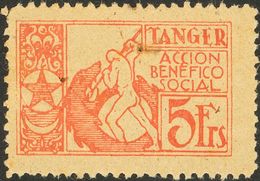 (*). (1938ca). 5 Fr Rojo (conservación Habitual). ACCION BENEFICO SOCIAL. BONITO Y RARISIMO. (Allepuz 16, Fesofi 32) - Sonstige & Ohne Zuordnung