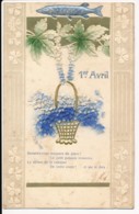 CPA 1er AVRIL Gaufrée Art Nouveau Panier De Fleurs Poisson Trèfles - 1° Aprile (pesce Di Aprile)