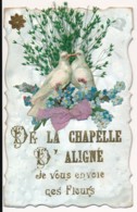 CPA 72 Carte Rare De LA CHAPELLE D'ALIGNE Je Vous Envoie Des Fleurs Composition Fleurs Séchées Colombes Découpis Ruban - La Fleche