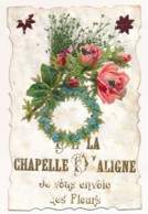 CPA 72 Carte Rare De LA CHAPELLE D'ALIGNE Je Vous Envoie Des Fleurs Composition Fleurs Séchées Chromos Roses - La Fleche