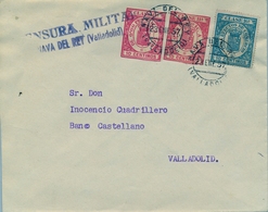 1937 , VALLADOLID , NAVA DEL REY - VALLADOLID , MARCA DE CENSURA MILITAR , RARO FRANQUEO CON TIMBRES FISCALES - Briefe U. Dokumente