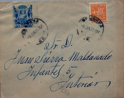 1937 , GRANADA , CORREO INTERIOR , SOBRE CIRCULADO , FRANQUEO SELLO DE TELÉGRAFOS , VIÑETA CARIDAD GRANADINA , LLEGADA - Briefe U. Dokumente