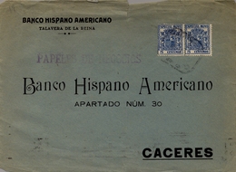 1937 , TOLEDO , FRONTAL DEL BANCO HISPANO AMERICANO DE TALAVERA DE LA REINA , FRANQUEO CON TIMBRES ESPECIAL MÓVIL - Brieven En Documenten