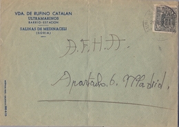 1937 , SORIA , SOBRE CIRCULADO , SALINAS DE MEDINACELI - MADRID , FRANQUEO CON TIMBRE ESPECIAL MÓVIL - Brieven En Documenten