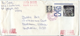 St Joseph, MO 20.12.1989 Skylab Space Ship Space Shuttle Hologram Used H.H.'Hap' Armold Air Mail To Australia - 1981-00