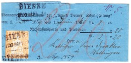 1859 Streifband Mit 20 Rp. Strubelmarke Vollrandig; Stempel Bienne Nach Wettingen - Brieven En Documenten