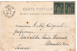 Carte Postale Montpellier Arc De Triomphe Hérault Montdidier Somme 1902 Paire Type Sage 5 Centimes - 1900-29 Blanc