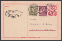 P 142, Bedarf "Landshut", 2.8.22, Pass. Zusatzfrankatur - Cartes Postales