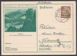 P 202/33 "Schlesien", Wertzeichen überklebt, "Drucksache", Pass. Stempel, 9.3.38 - Postkarten