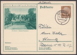 P 202/45 "Potsdam", Wertzeichen überklebt, "Drucksache", Pass. Stempel, 9.3.38 - Postkarten