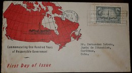 O)1949 CANADA, KING GEORGE VI-QUEEN ELIZABETH, PARLIAMENT BUILDINGS OTTAWA, FDC XF. MAP,XF - ....-1951