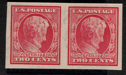 USA 1909 2c Lincoln Imperf Pair SG 375 HM #AXB51 - Unused Stamps