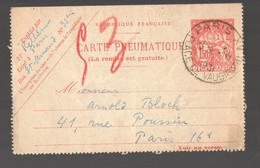 Carte Pneumatique Entier Postal Type Chaplain 1f50 Cachet De  1931 (PPP17961) - Pneumatic Post