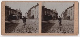 Photo Stereo Originale Photographe De Roanne Rue Brison Magasin De Tissus Vélo - Photos Stéréoscopiques