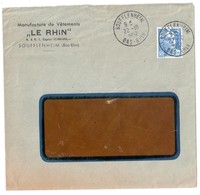 SOUFFLENHEIM Bas Rhin Ob 1952 Lettre Entête Manufacture De Vêtements LE RHIN 15F Gandon Bleu Yv 886 - Storia Postale