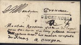 Marque De Grenoble En Noir Lenain 2a Sur Lettre Texte Incomplet 38 Isère Pour Ourgon Taxe Manuscrite 8  1703 TB - 1701-1800: Precursors XVIII