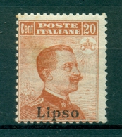 V9227 ITALIA OCCUPAZIONI EGEO LIPSO 1917 Senza Filigrana Sovrastampato, MH* S. 9, Val. Cat. € 120, Buone Condizioni (MC) - Egeo (Lipso)