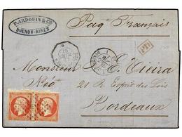 ARGENTINA. 1867. BUENOS AIRES A FRANCIA. Circulada Con Dos Sellos Franceses De  80 Cts.  Rosa, Mat.  ANCLA  Fechador Oct - Other & Unclassified