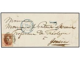 BELGICA. Of.8. 1855. BRUXELLES To GENEVE (Switzerland). Entire Letter Fgranked With  40 Cts.  Red Stamp, Complete Margin - Andere & Zonder Classificatie