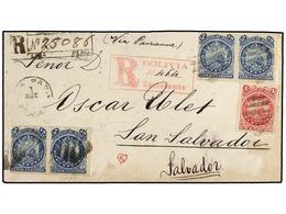 BOLIVIA. Sc.23, 25 (4). 1888. LA PAZ A SAN SALVADOR.  1 Ctvo.  Carmín Lila Y  5 Ctvos.  Azul (4) Carta Certificada Circu - Sonstige & Ohne Zuordnung