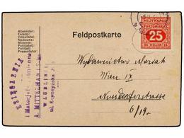 BOSNIA-HERZEGOVINA. 1918. LUBLINIE To WIEN. Militar Card Send With Postage Due Stamp Of  25 Heller  Red (Mi. 21). - Otros & Sin Clasificación
