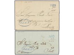 BRASIL. 1841-49. Dos Cartas Circuladas De BAHIA A PORTO (Portugal), Tasada A La Llegada Con  160+40 Reis  Y  320+90 Reis - Andere & Zonder Classificatie