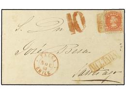 CHILE. 1868. TALCA A SANTIAGO. Carta Circulada Con Sello De  5 Ctvos.  Rojo, Previamente Usado A Pluma, El Fraude Fue De - Other & Unclassified