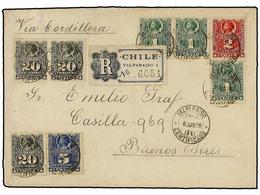 CHILE. Sc.25 (3), 26, 27, 31 (3). 1895. VALPARAÍSO A BUENOS AIRES.  1 Ctvo.  Verde (3),  2 Cts.  Rojo,  5 Cts.  Azul Y   - Other & Unclassified