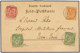 CHINA. 1901. Tarjeta Postal Circulada A TIEN-TSIN Circulada Con Sellos Franceses De  5 Cts.  Verde (2),  15 Cts.  Amaril - Altri & Non Classificati