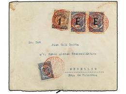 COLOMBIA. 1926.  SCADTA.  BARCELONA A MEDELLÍN. Circulada Con Sellos De  1 Ctvo.  Y  3 Ctvos.  Y Sellos De  4 Cts.  Azul - Autres & Non Classés